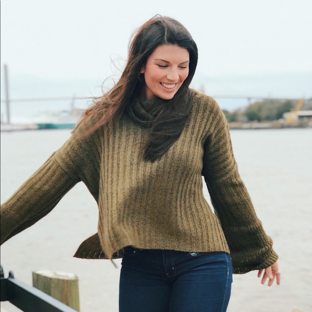 Olive green cowneck sweater from Vestique!